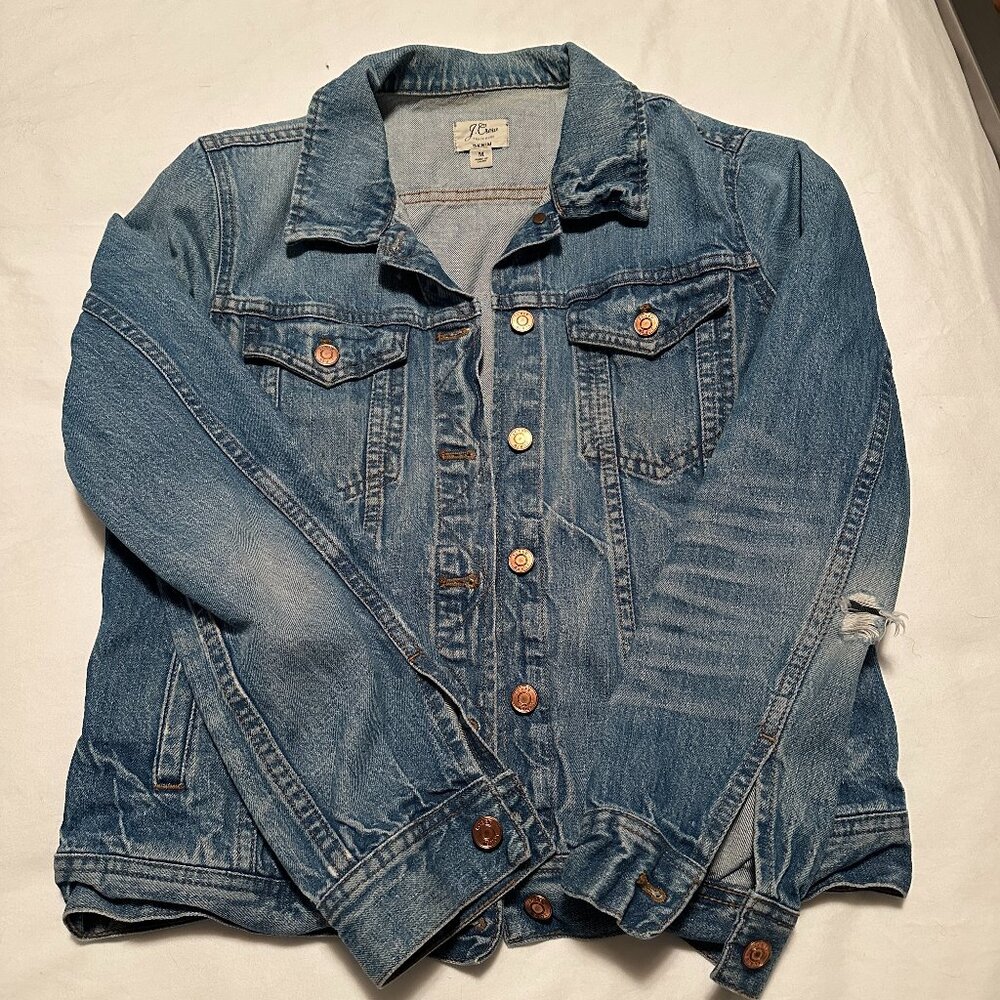 J CREW Classic Light Wash Denim Button Down Trucker Jean Jacket Western Medium
